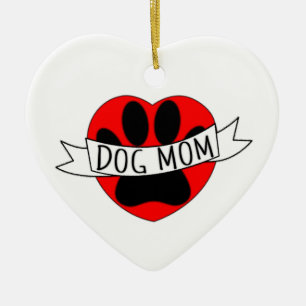 Dog Mum Paw And Red Heart Drawing Ceramic Tree Decoration
