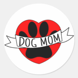 Dog Mum Paw And Red Heart Drawing Classic Round Sticker