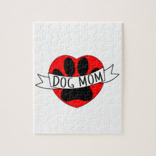 Dog Mum Paw And Red Heart Drawing Jigsaw Puzzle