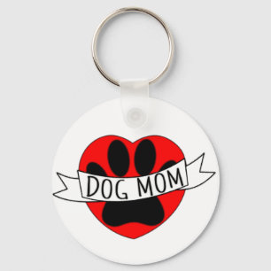 Dog Mum Paw And Red Heart Drawing Key Ring