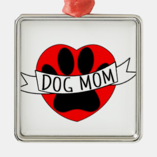 Dog Mum Paw And Red Heart Drawing Metal Tree Decoration