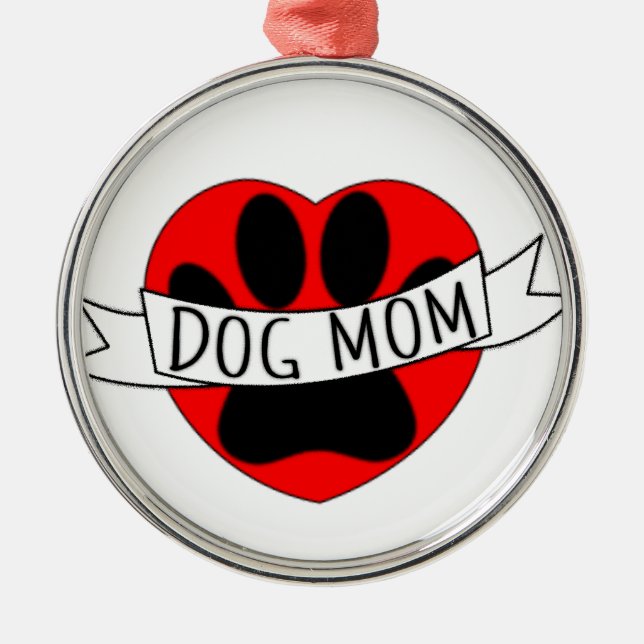 Dog Mum Paw And Red Heart Drawing Metal Tree Decoration (Front)