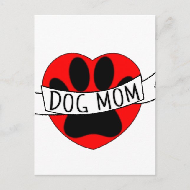 Dog Mum Paw And Red Heart Drawing Postcard (Front)