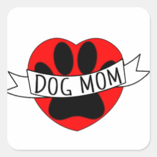 Dog Mum Paw And Red Heart Drawing Square Sticker