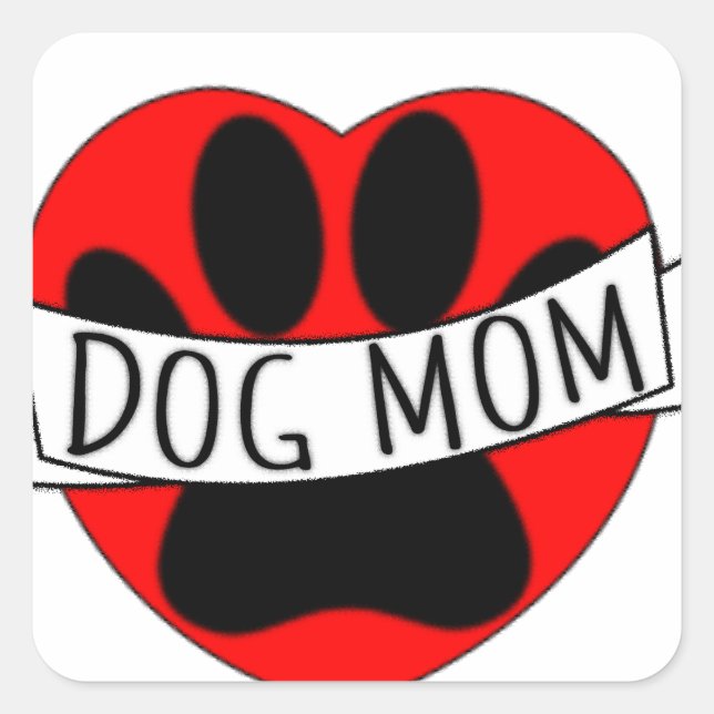 Dog Mum Paw And Red Heart Drawing Square Sticker (Front)