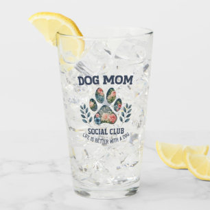 Dog Mum Paw Floral Glass