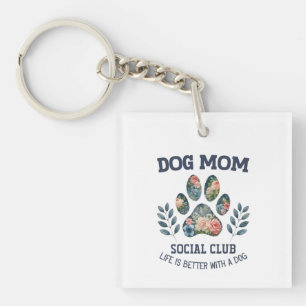 Dog Mum Paw Floral Key Ring
