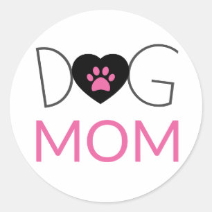 Dog Mum Paw Print Pink Black Classic Round Sticker