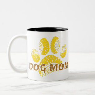 Dog Mum Paw Sunflower Drawing Two-Tone Coffee Mug