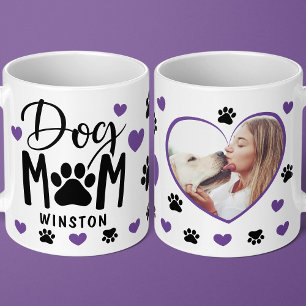 Dog Mum Paws Purple Heart Personalised Photo Coffee Mug