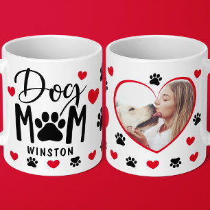 Dog Mum Paws Red Heart Personalised Photo Coffee Mug