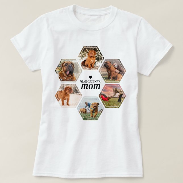 Dog Mum Personalised 6 Pet Photo Collage with Name T-Shirt (Design Front)