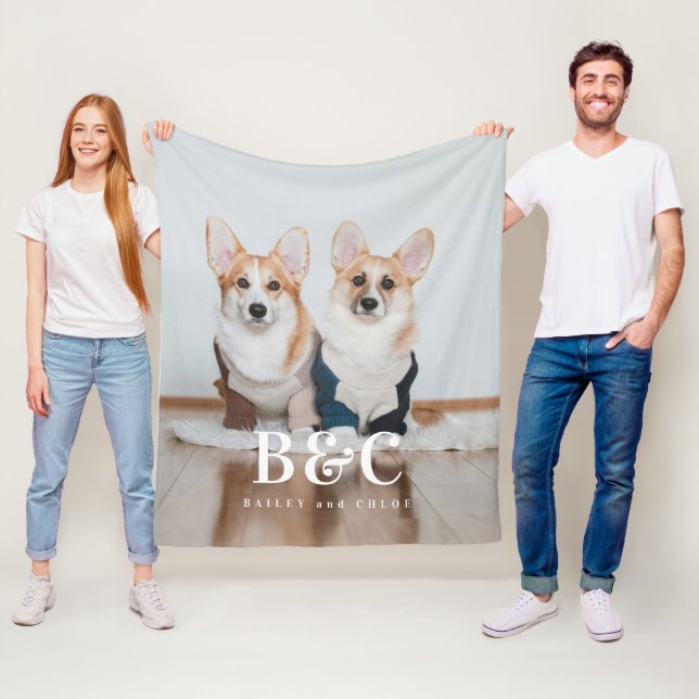 Dog Mum Pet Monogram Name Fleece Photo Blanket (In Situ)