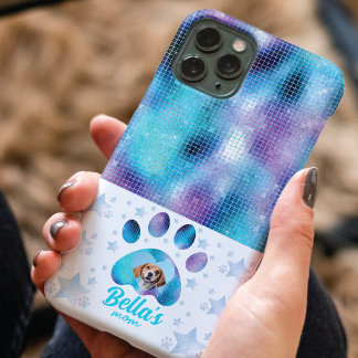 Dog Mum Photo Custom Blue Glitter Stars iPhone 11 Pro Case