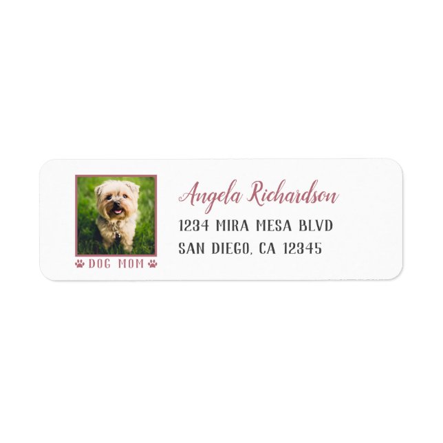 Dog Mum Pink Paw Prints Pet Photo Return Address (Front)