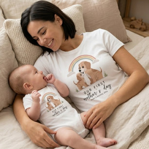 Dog Mum Puppy First Mother’s Day Pastel Rainbow  T-Shirt