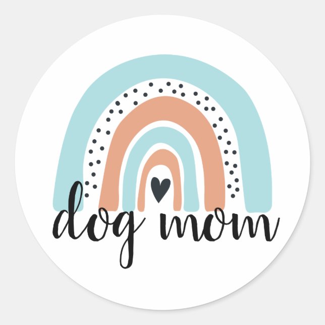 Dog Mum Rainbow Blue Peach Classic Round Sticker (Front)