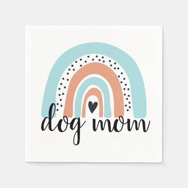 Dog Mum Rainbow Blue Peach Napkin (Front)