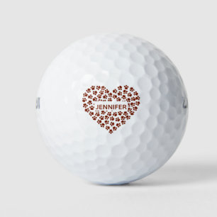 Dog Mum Red Heart Paws Custom Name  Golf Balls