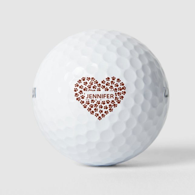 Dog Mum Red Heart Paws Custom Name  Golf Balls (Front)