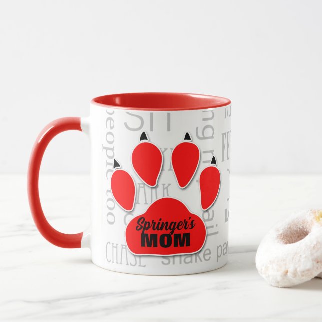 Dog Mum Red Paw Print with Dog's Name Mug (With Donut)