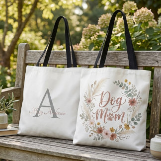 Dog Mum Rescue Advocate Boho Floral Wreath Tote Bag