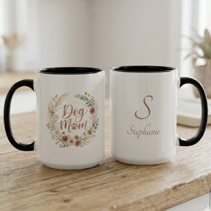 Dog Mum Rescue Boho Floral Wreath Paw Print Mug