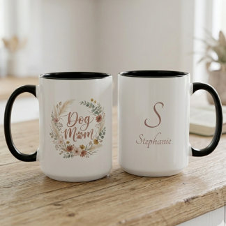 Dog Mum Rescue Boho Floral Wreath Paw Print Mug