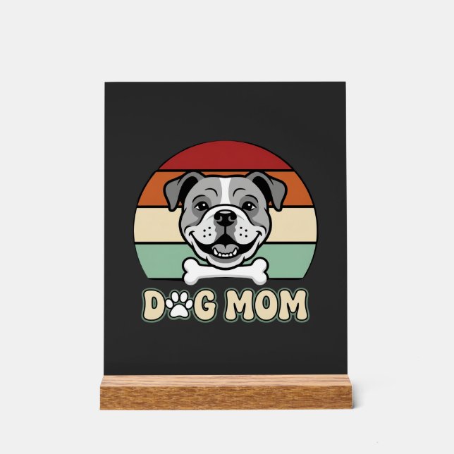 Dog Mum Retro Bulldog Vector Acrylic Sign (Front)