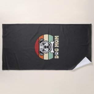 Dog Mum Retro Bulldog Vector Beach Towel
