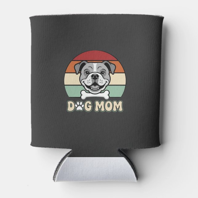 Dog Mum Retro Bulldog Vector Can Cooler (Front)