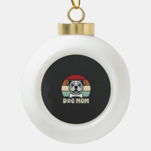 Dog Mum Retro Bulldog Vector Ceramic Ball Christmas Ornament