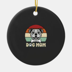 Dog Mum Retro Bulldog Vector Ceramic Tree Decoration