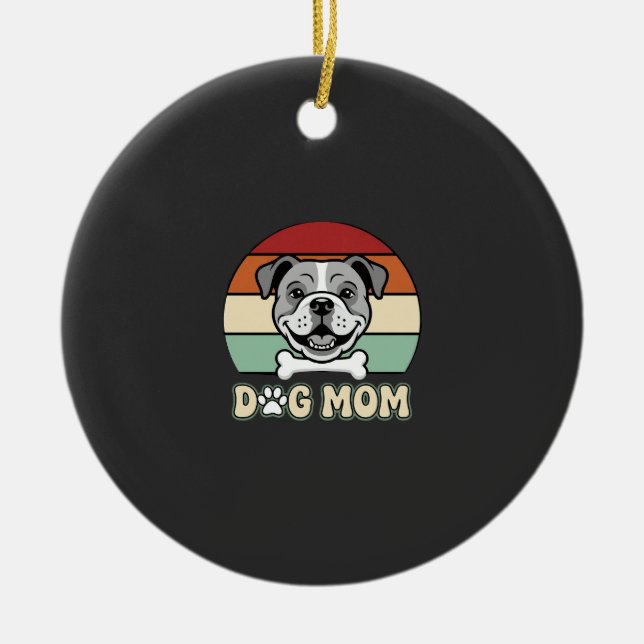Dog Mum Retro Bulldog Vector Ceramic Tree Decoration (Front)