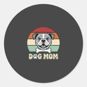 Dog Mum Retro Bulldog Vector Classic Round Sticker