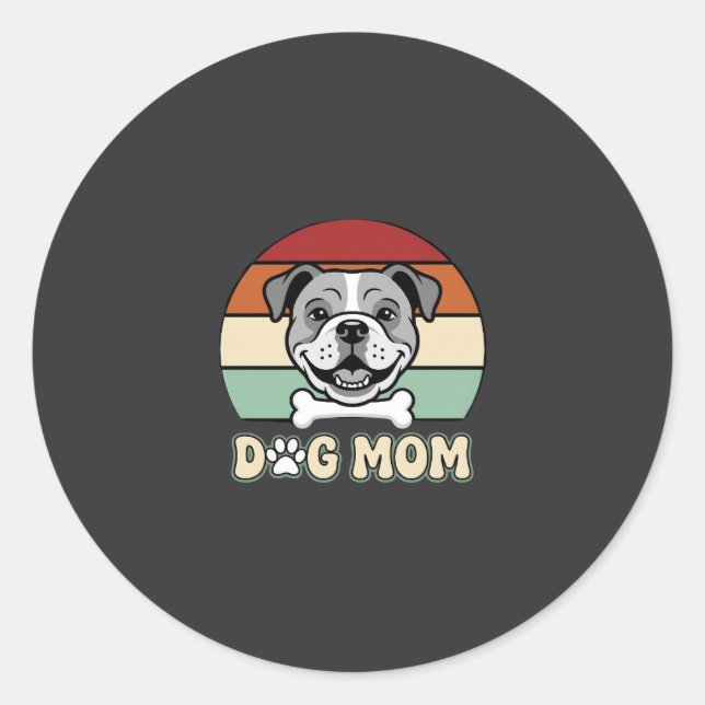 Dog Mum Retro Bulldog Vector Classic Round Sticker (Front)