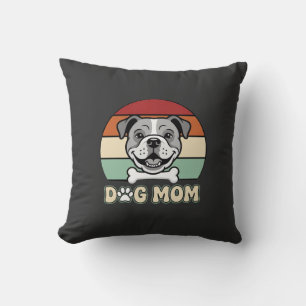 Dog Mum Retro Bulldog Vector Cushion