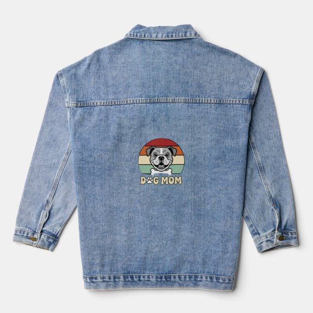 Dog Mum Retro Bulldog Vector Denim Jacket (Back)