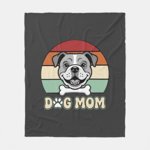 Dog Mum Retro Bulldog Vector Fleece Blanket