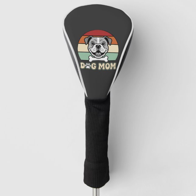 Dog Mum Retro Bulldog Vector Golf Head Cover (Front)