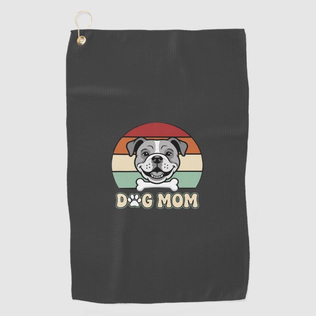 Dog Mum Retro Bulldog Vector Golf Towel (Front)