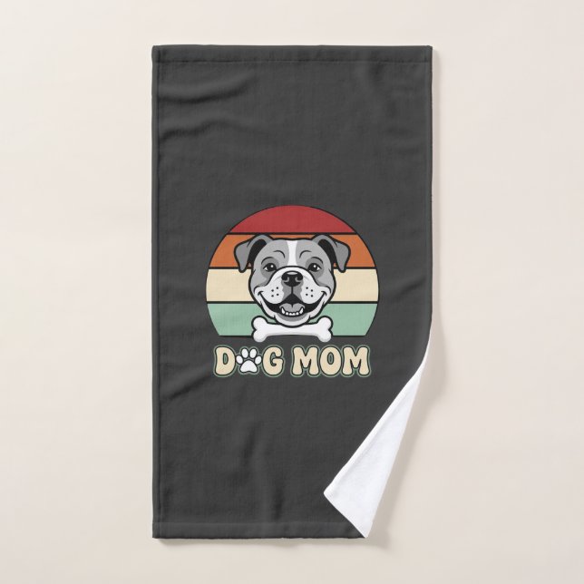 Dog Mum Retro Bulldog Vector Hand Towel (Hand Towel)