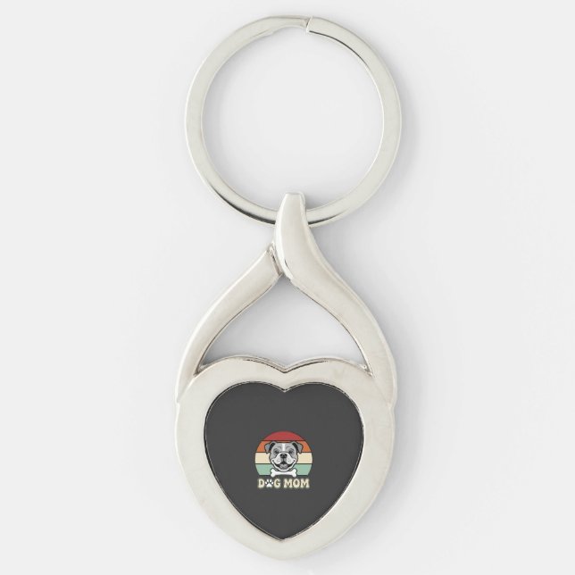 Dog Mum Retro Bulldog Vector Key Ring (Front)