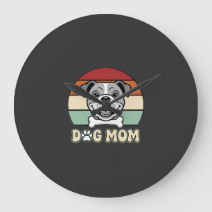 Dog Mum Retro Bulldog Vector Large Clock