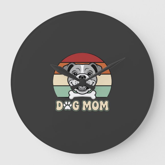 Dog Mum Retro Bulldog Vector Large Clock (Front)
