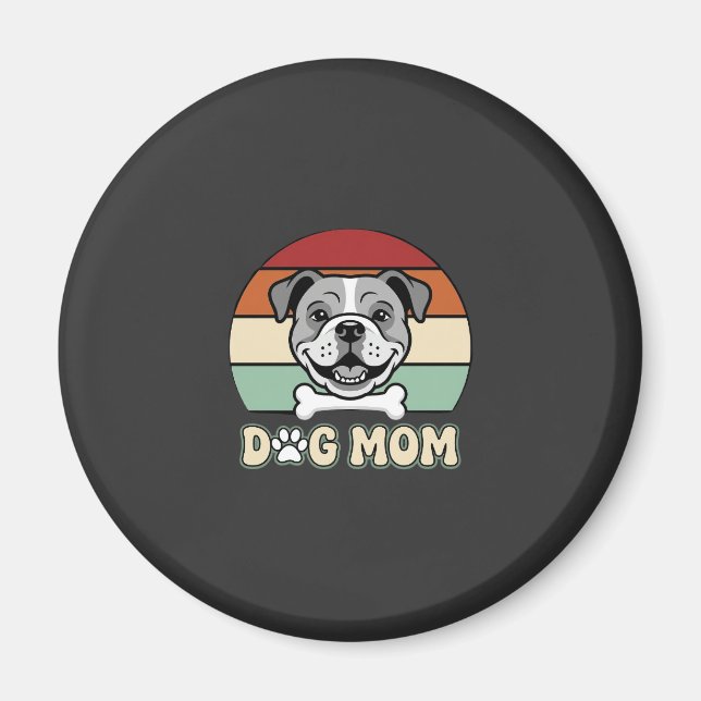 Dog Mum Retro Bulldog Vector Magnet (Front)
