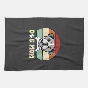 Dog Mum Retro Bulldog Vector Tea Towel
