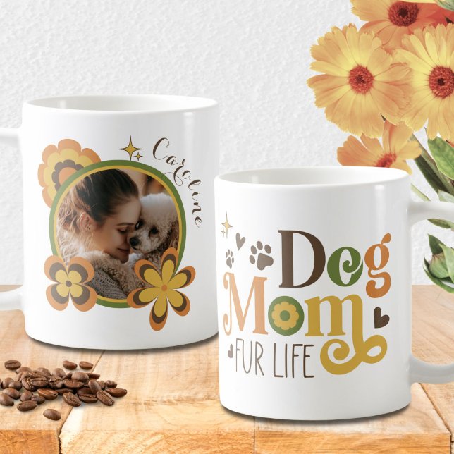 Dog Mum Retro Custom Name Photo  Coffee Mug (Creator Uploaded)