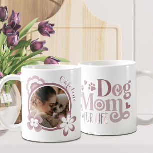 Dog Mum Retro Flowers Blush Pink Custom Photo Coffee Mug