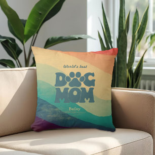 Dog Mum Retro Groovy Personalised Cushion